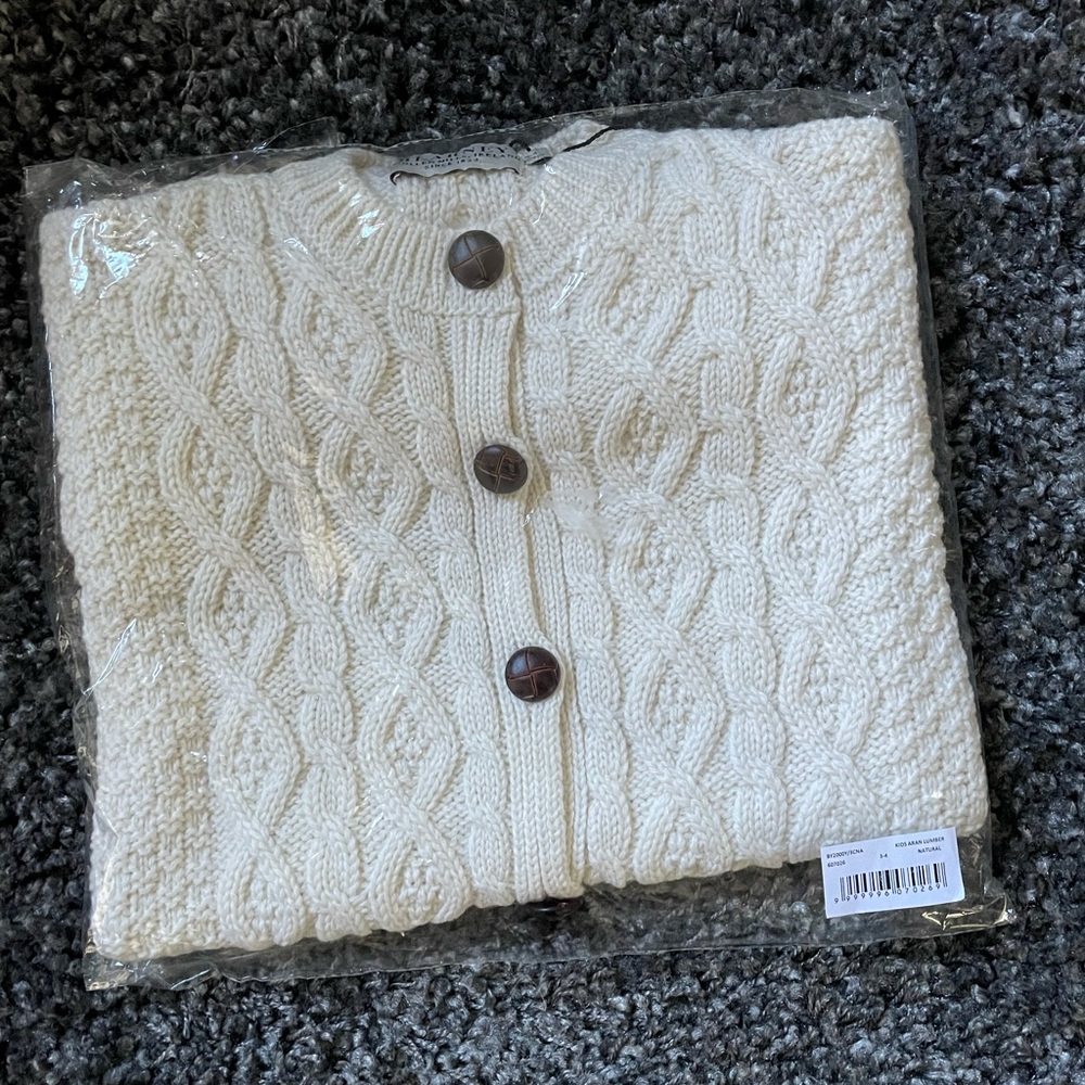 Blarney Kids Aran Lumber button down sweater.